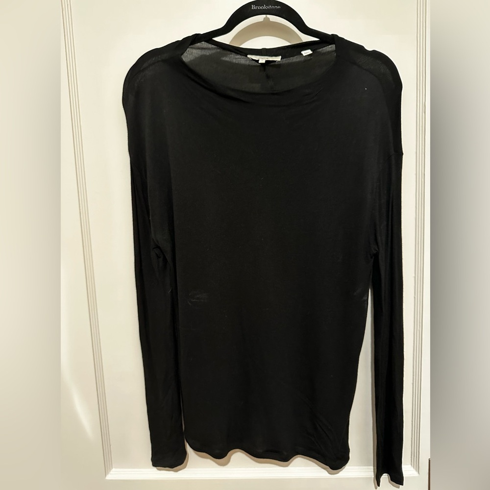 VINCE long sleeved modified boat neck shirt.